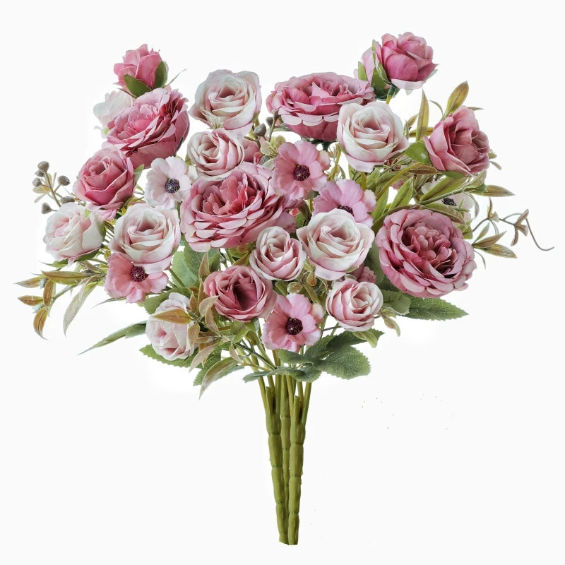 Silk Artificial Rose Bouquet – Retro Wedding & Home Decor Artificial Flower Bouquet Babs Deep Pink 1 PC