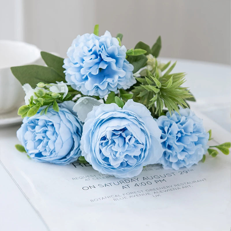 Artificial Bulbous Chrysanthemum Bouquet – Wedding & Home Decor Artificial Flower Bouquet Babs Blue 3 pcs