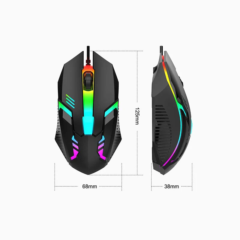 HUXUAN USB Wired Gaming Mouse RGB 1200 DPI Silent Ergonomic Wired Gaming Mouse Babs black