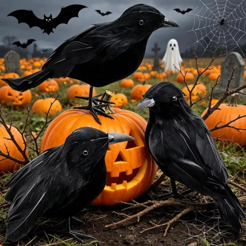 Realistic Black Crow Halloween Decoration Flocked Feather Prop Halloween Decoration Babs
