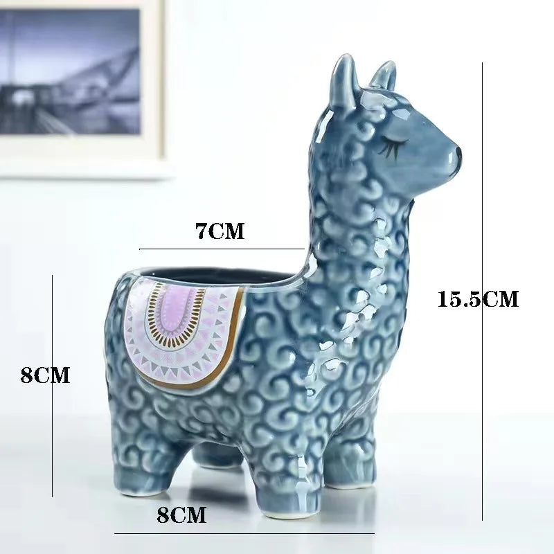 Cartoon Alpaca Ceramic Succulent Planter | Cute Desk Pot Ceramic Succulent Planter Babs Dark blue A