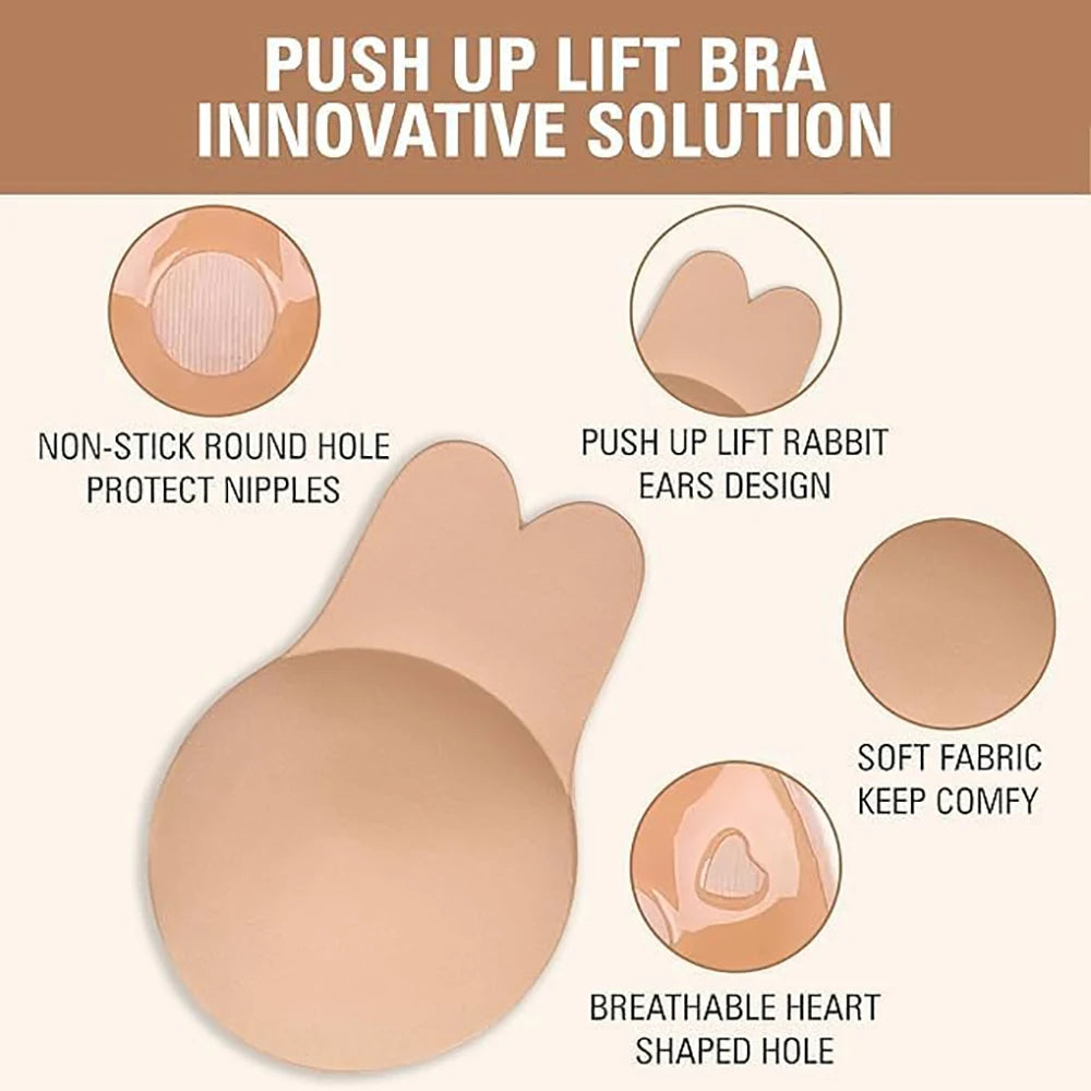 Strapless Adhesive Silicone Bra – Invisible Push-Up Nipple Cover Adhesive Silicone Bra Babs