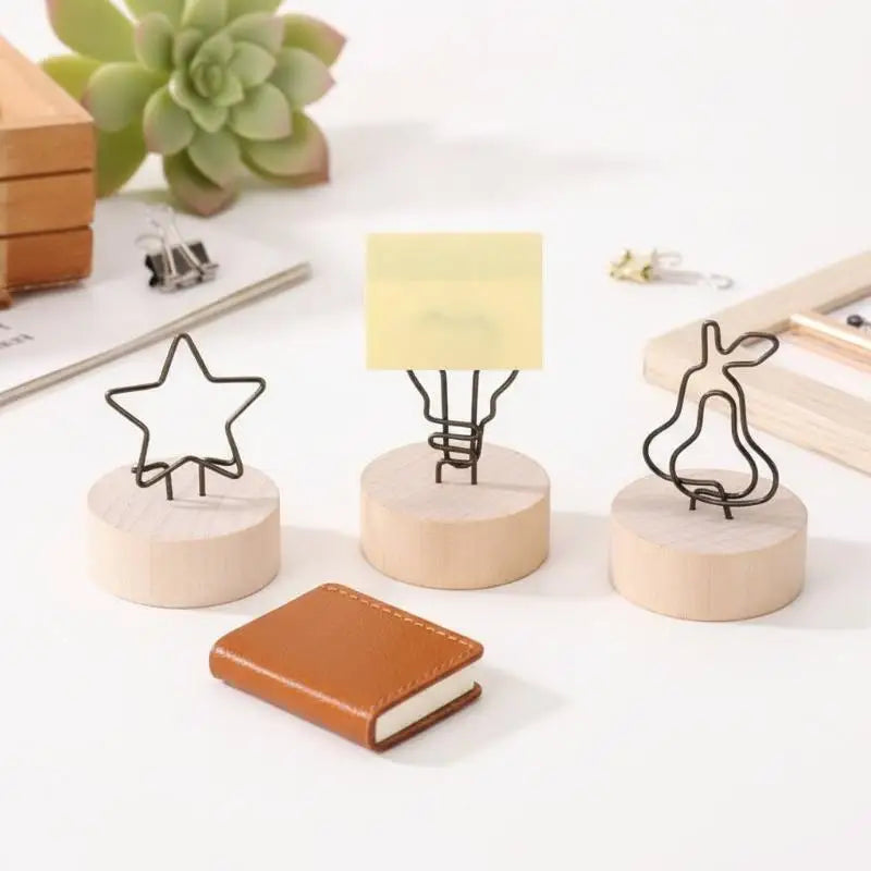 2PCS Wood Base Metal Photo & Memo Holders – Desk Decor Photo Memo Holder Babs