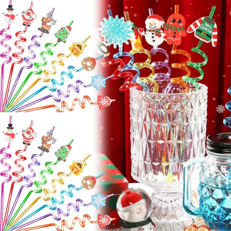 Reusable Santa Christmas Straws – Snowflake Holiday Party Straws Holiday Drinking Straws Babs