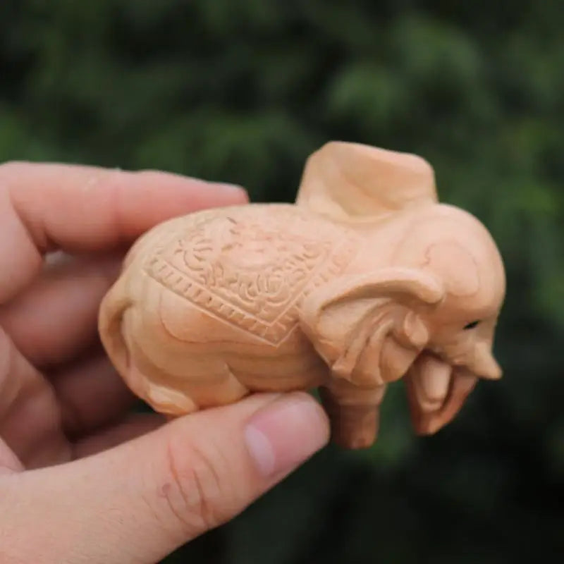 Hand-Carved Wooden Elephant Ornament – Auspicious Home Décor Wood Carving Ornament Babs Financial