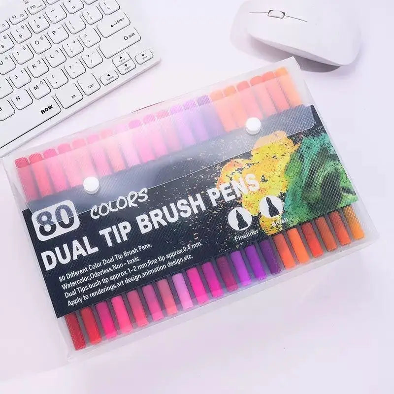 36-Color Soft Tip Brush Pens – Washable Water-Based Markers Watercolor Brush Pens Babs 80colors black