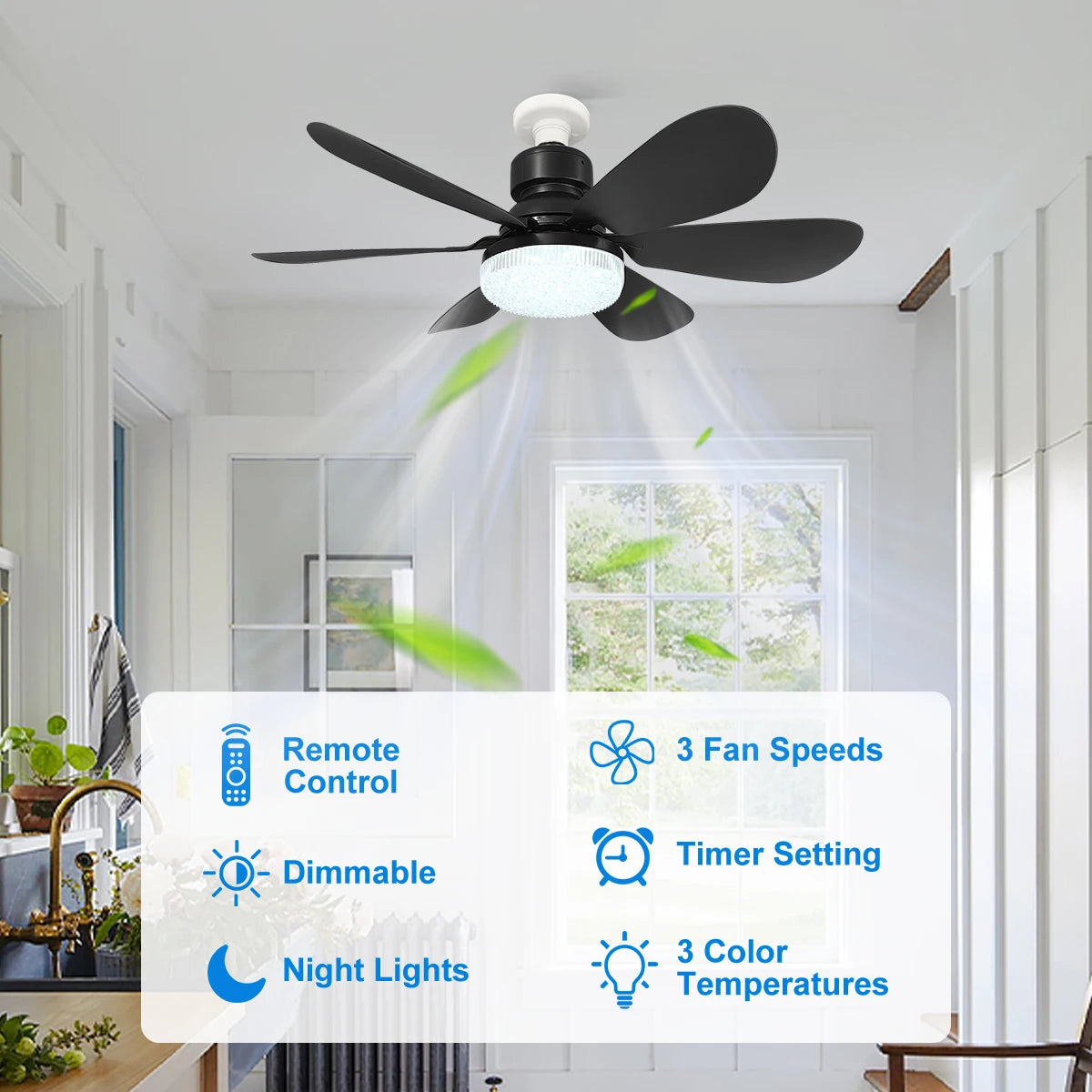 E27 Socket Ceiling Fan with LED Light & Remote Control Ceiling Fan Light Babs