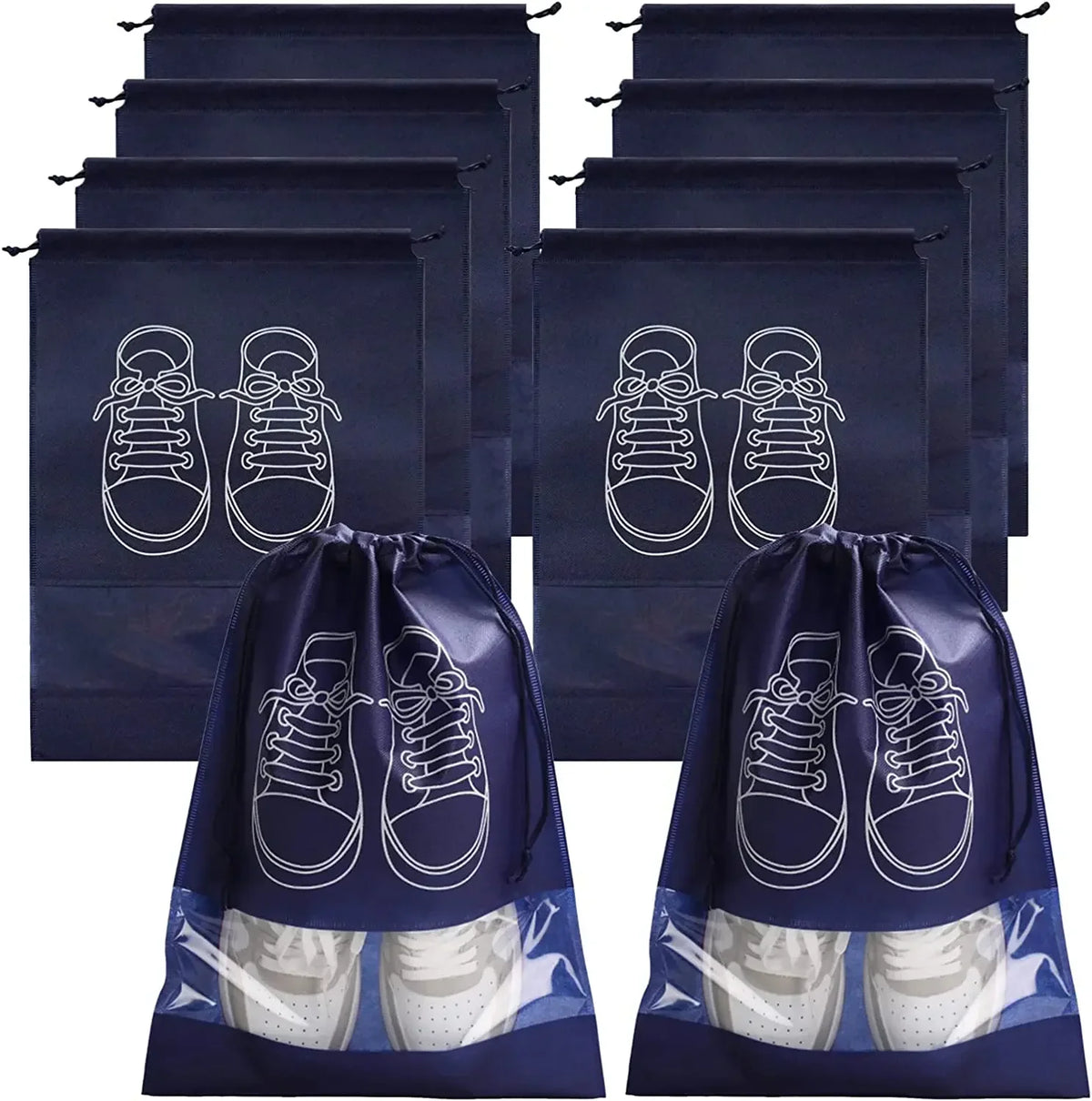 10-Pack Non-Woven Drawstring Shoe Bags for Travel & Storage Shoe Storage Bags Babs navy10PCS largesize