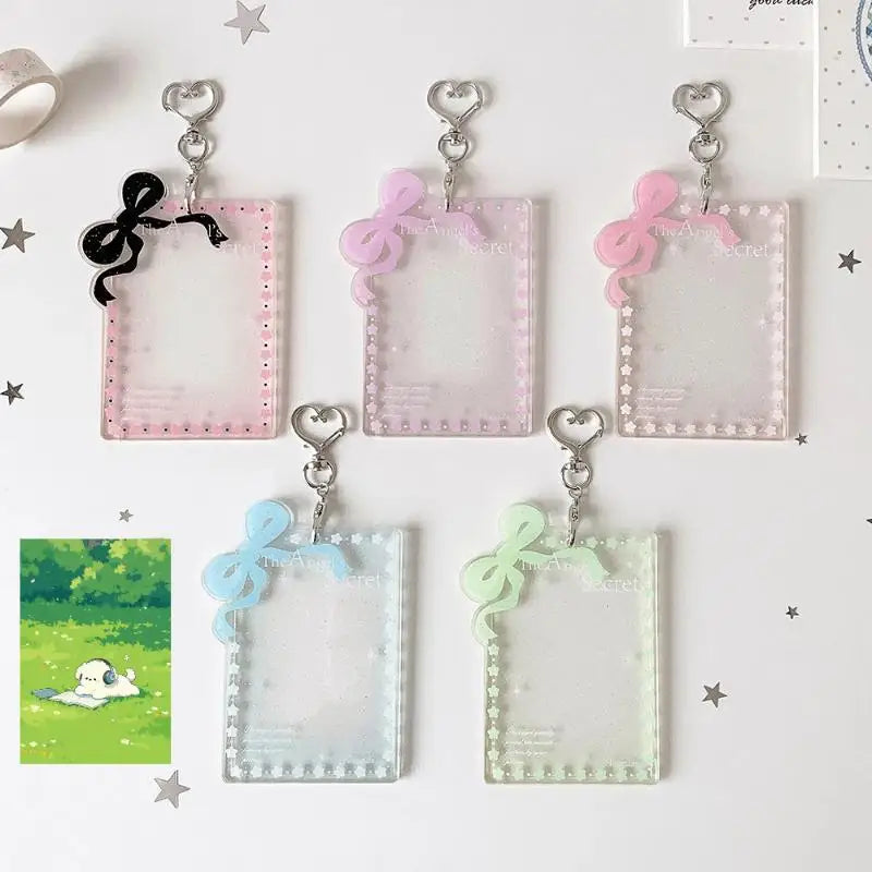 Glitter Acrylic Photocard Holder – Cute Bow Heart Keychain Photocard Keychain Holder Babs