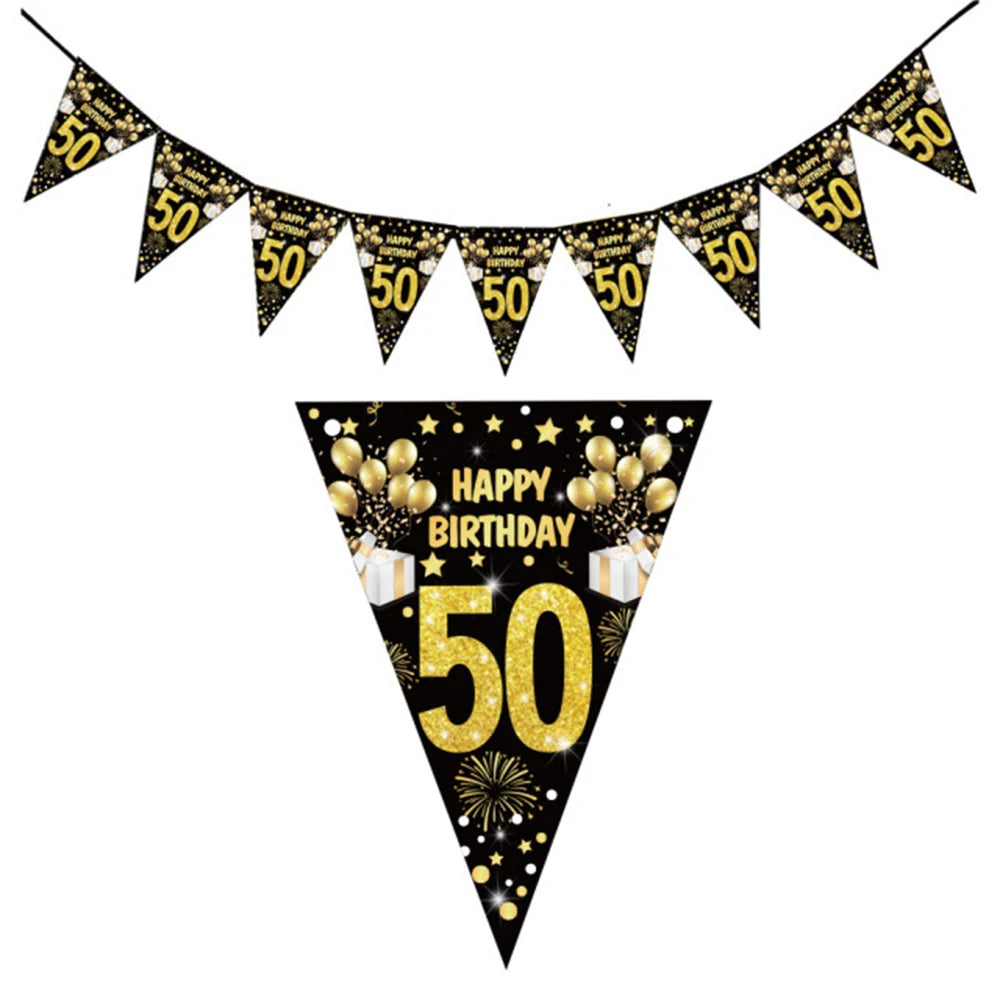 50th Birthday Party Decorations – Black & Gold Tableware Set Party Tableware Set Babs pennant