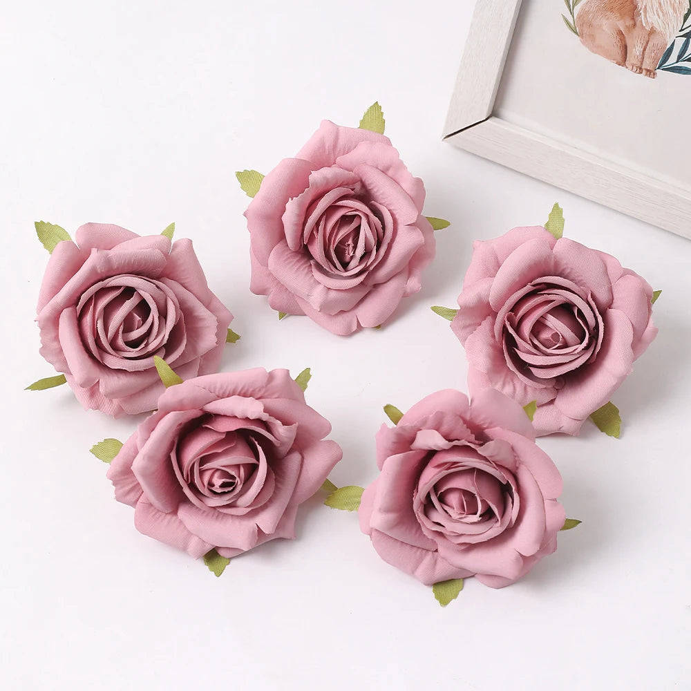 Silk Rose Artificial Flower Heads 7cm – Wedding & Home Décor Artificial Silk Flowers Babs Dark Pink 10Pcs