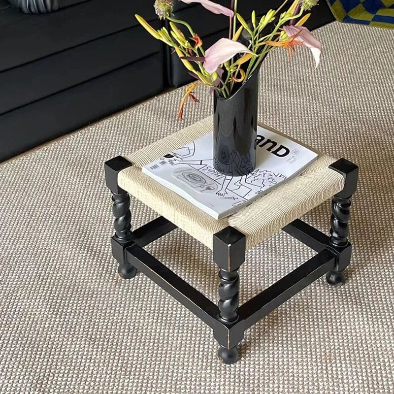 Woven Beech Wood Stool – Retro Accent Seat for Living Room Woven Accent Stool Babs