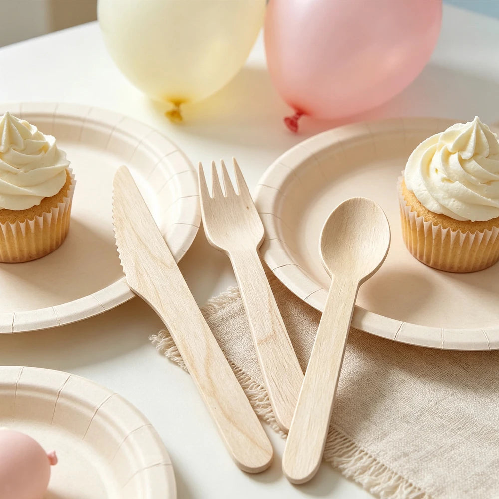 Disposable Wooden Cutlery Set 60/120/360 Pcs – Knife Fork Spoon Disposable Cutlery Set Babs