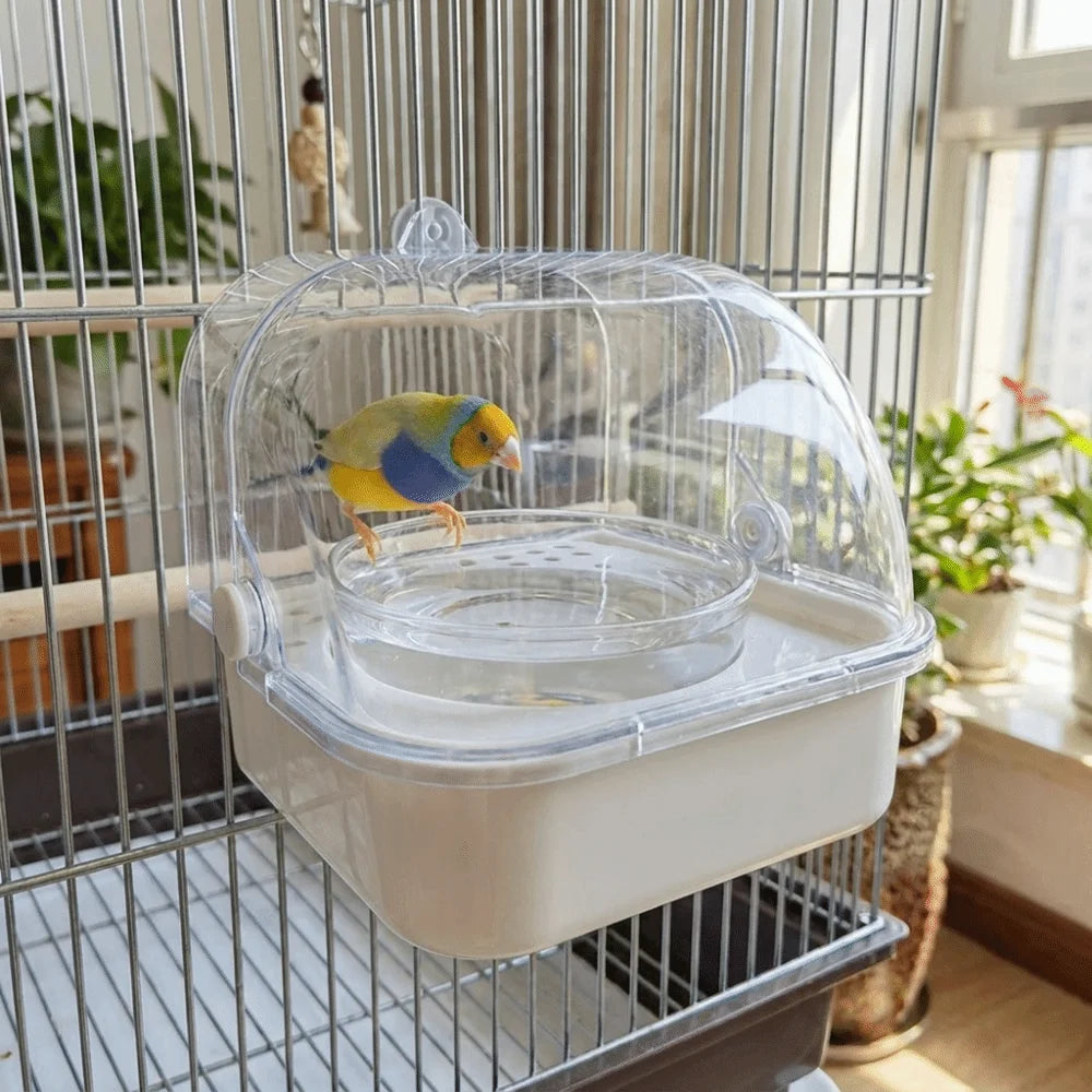Splash-Proof Parrot Bird Bath Cage – Wall Hanging Bathing Box Bird Bath Cage Babs