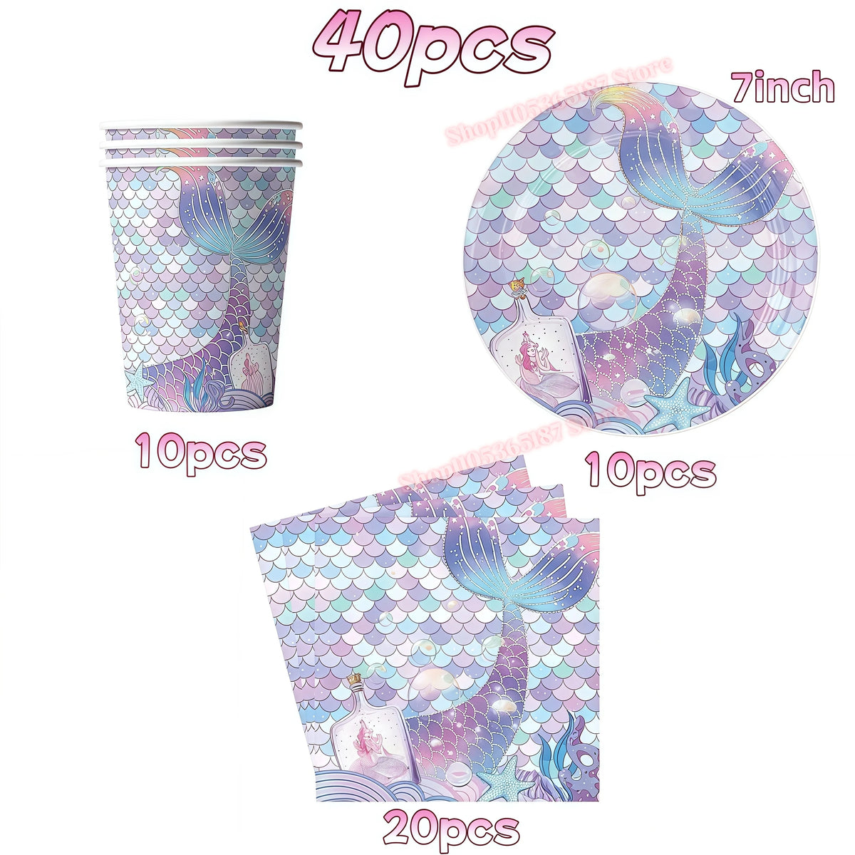 Mermaid Birthday Party Decorations Set – Plates, Cups & More Party Decoration Set Babs 40pcs others
