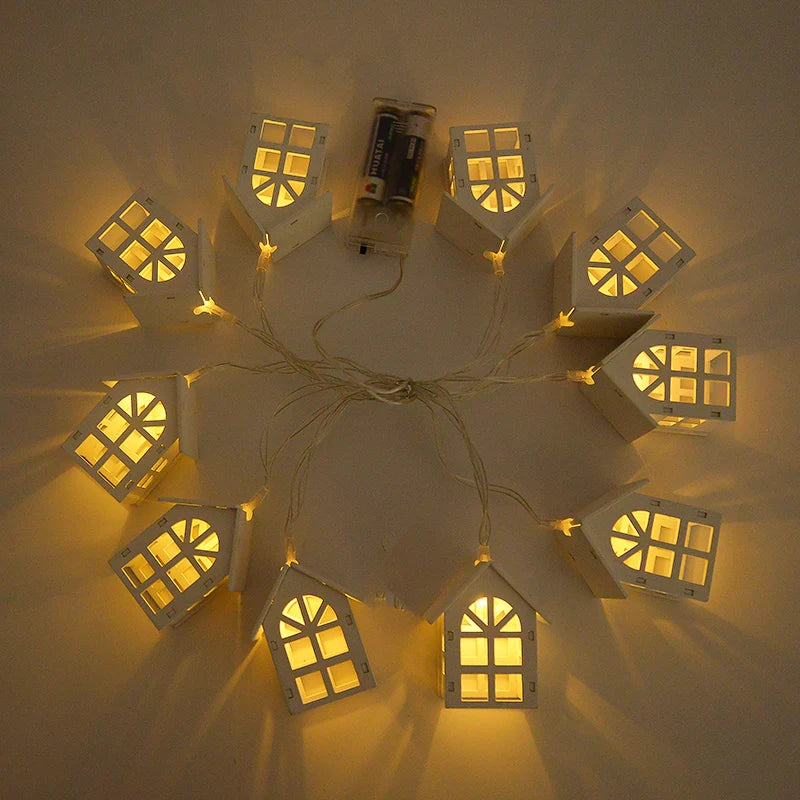 2M 10-LED Christmas Wooden House Fairy Light String Garland Christmas Fairy Lights Babs