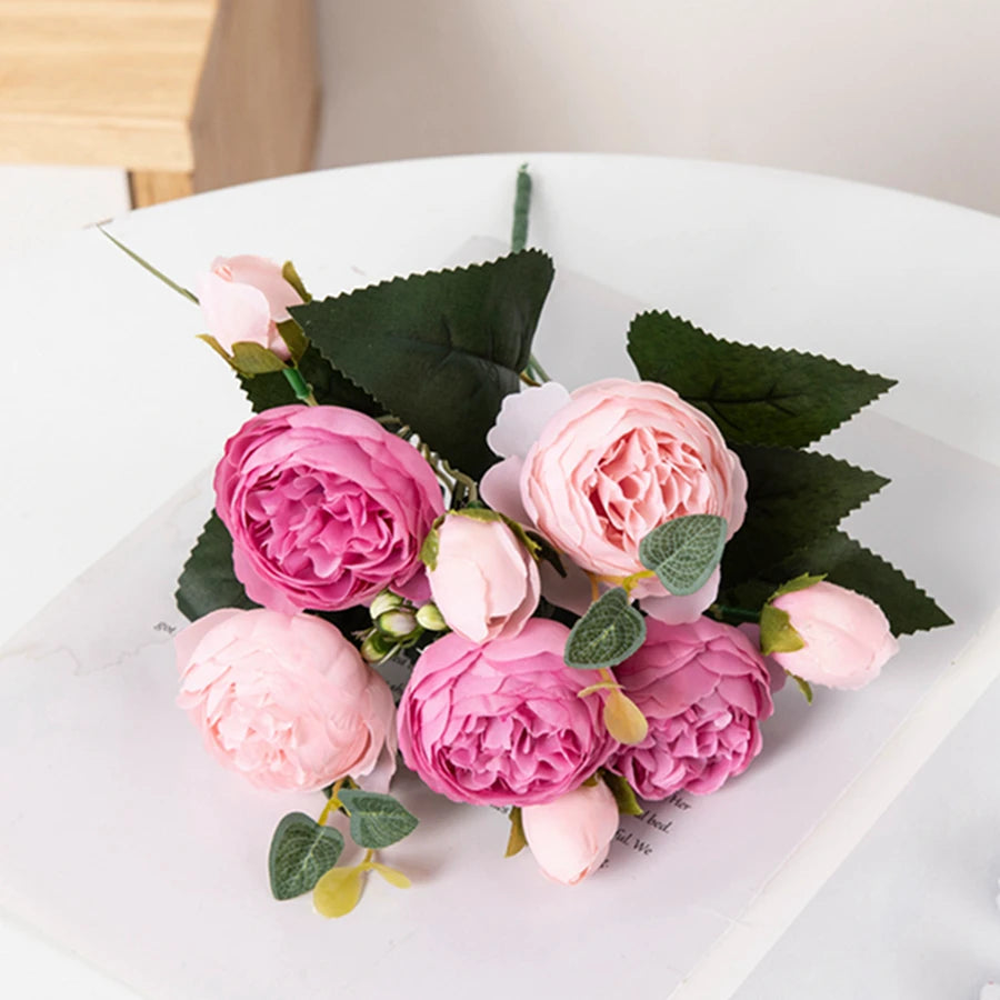 Silk Peony Bouquet – Artificial Flowers for Home & Wedding Artificial Flower Bouquet Babs Rose Red 1pc