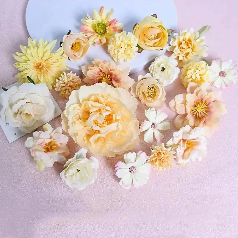 Silk Rose Artificial Flower Heads for Wedding & Home Décor Artificial Silk Flowers Babs Yellow 21pcs