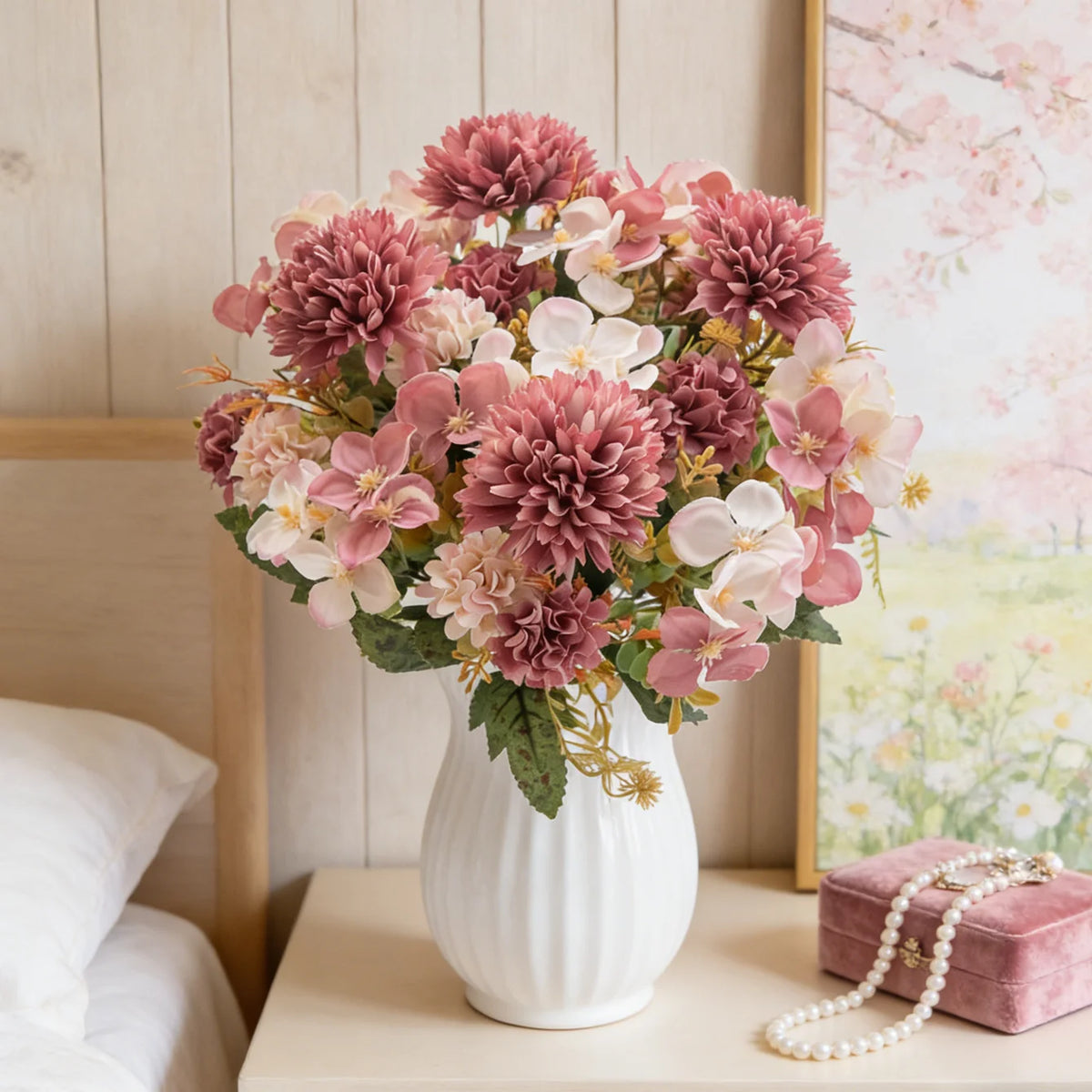 Silk Hydrangea & Carnation Artificial Flowers – Wedding Décor Artificial Flower Bouquet Babs