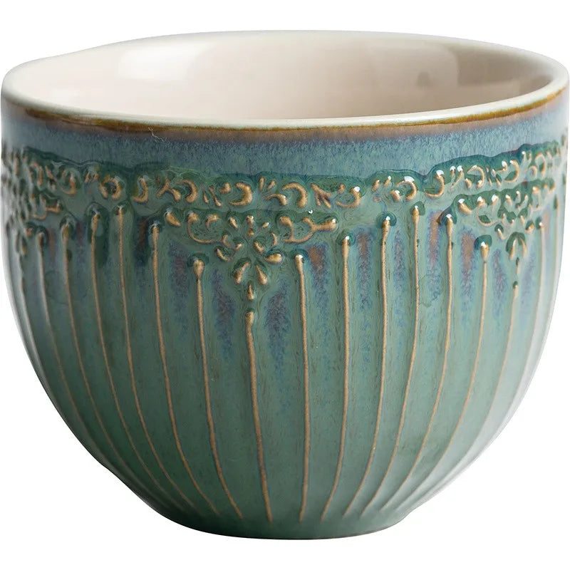 Vintage Embossed Ceramic Cup & Saucer Set | Underglaze Porcelain Ceramic Cup & Saucer Babs