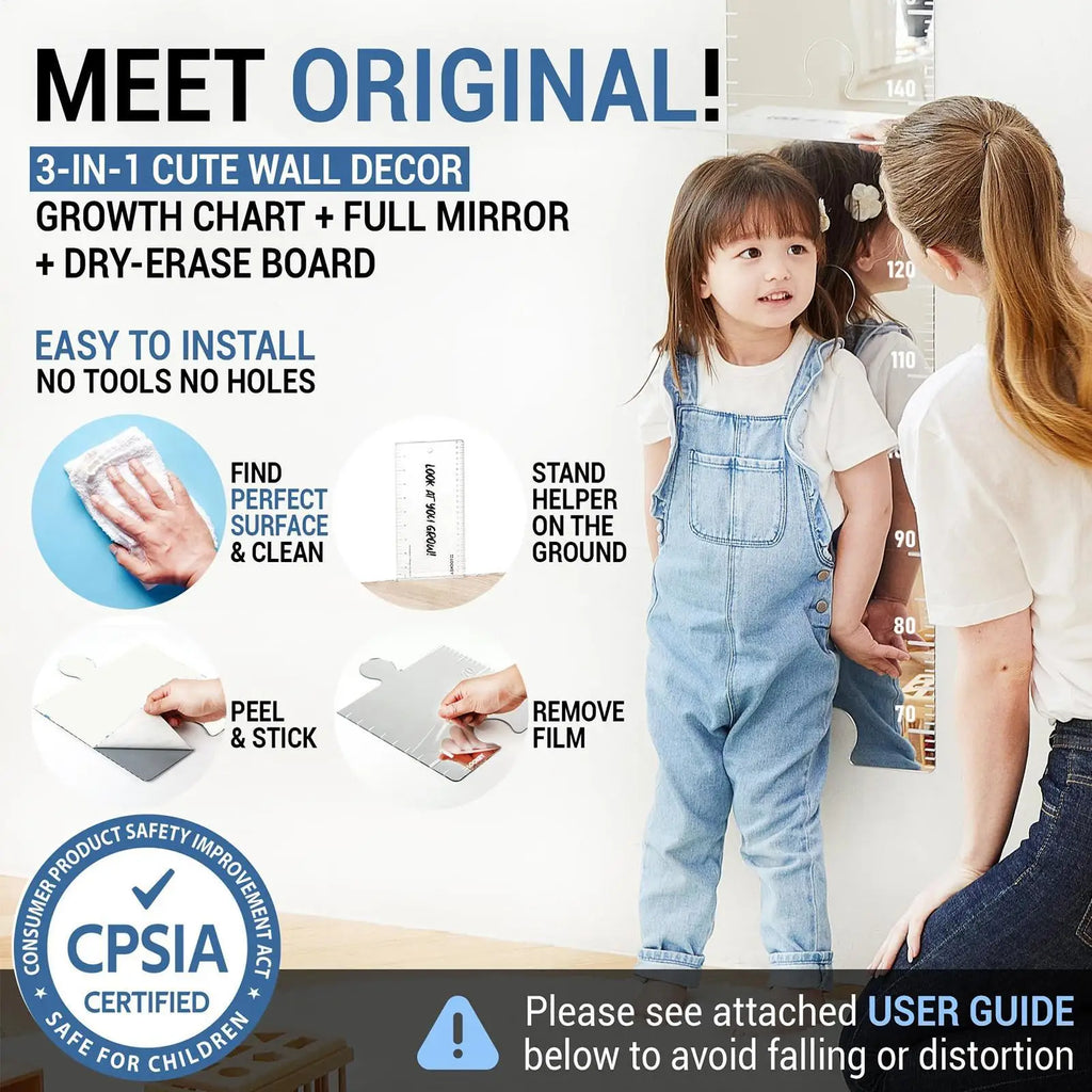 Kids Puzzle Growth Chart Mirror – Foldable Wall Height Tracker Kids Growth Chart Mirror Babs