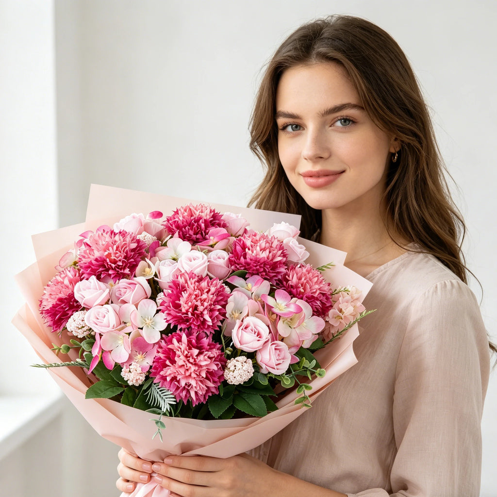 Artificial Silk Rose & Chrysanthemum Bouquet | Wedding & Home Décor Artificial Flower Bouquet Babs