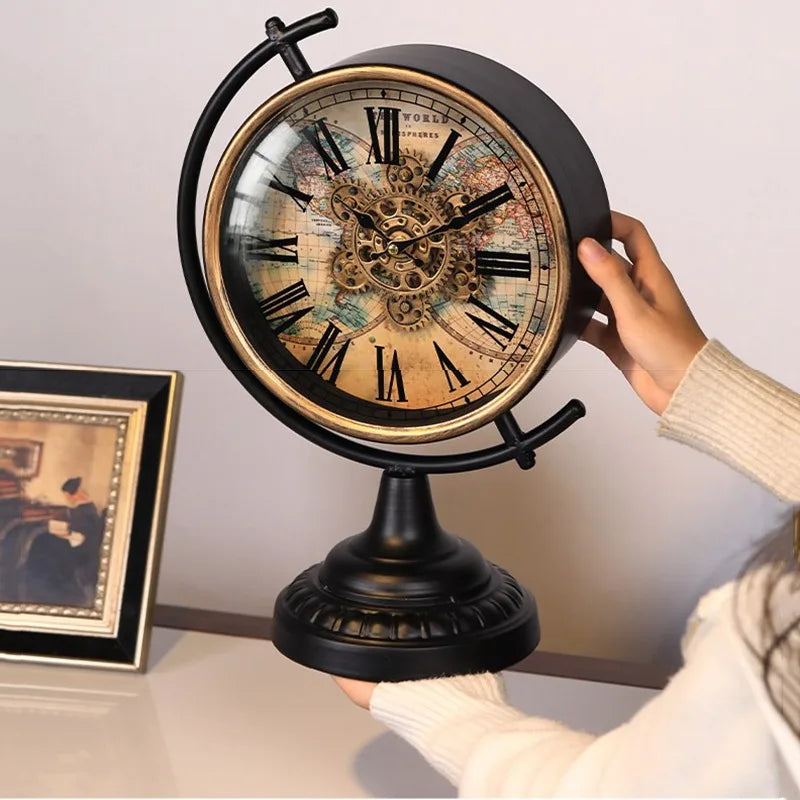Retro Gear Table Clock – Luxury Antique Metal Desk Clock Decorative Desk Clock Babs