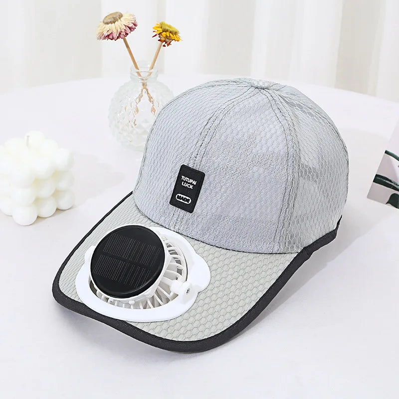 Solar Fan Baseball Cap – Built-In Cooling Fan for Outdoors Solar Fan Hat Babs Light Gray