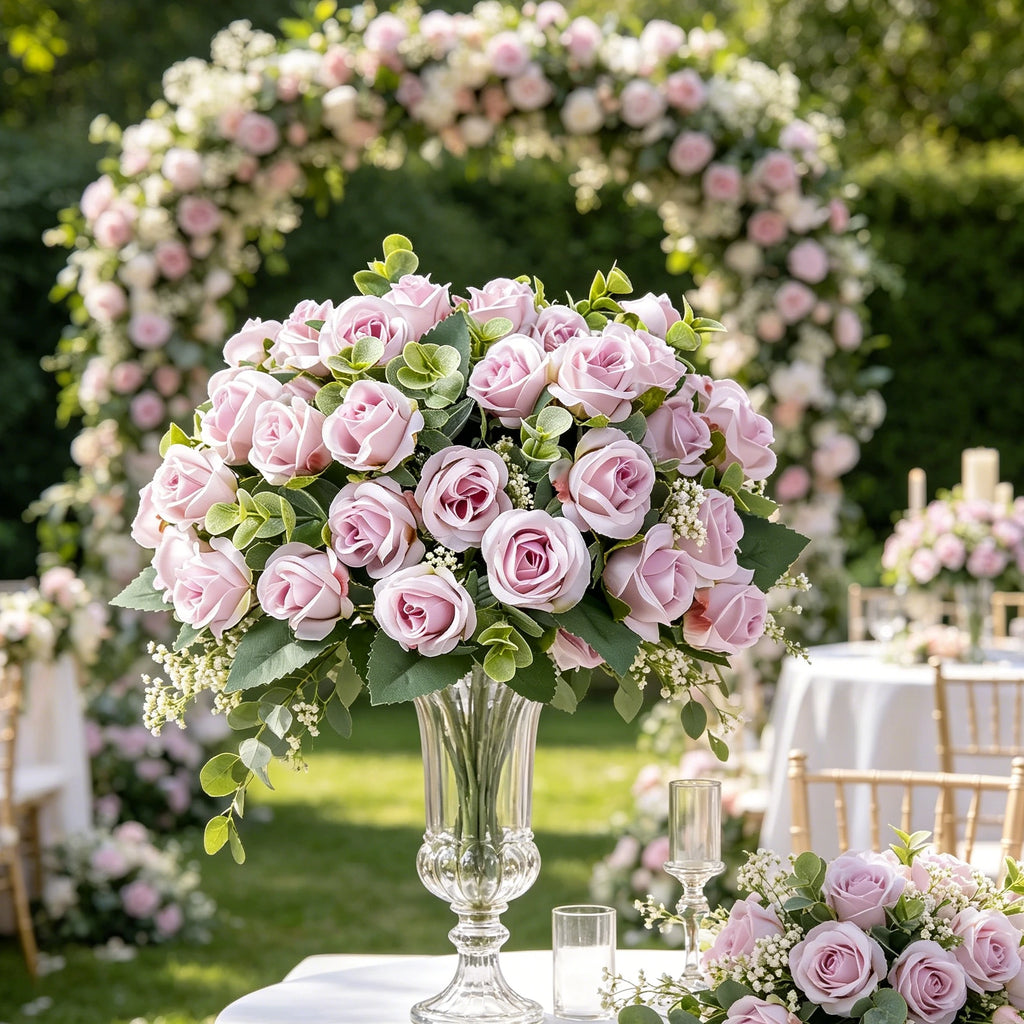 Artificial Silk Rose & Eucalyptus Bouquet – Fake Flowers Decor Artificial Flower Bouquet Babs
