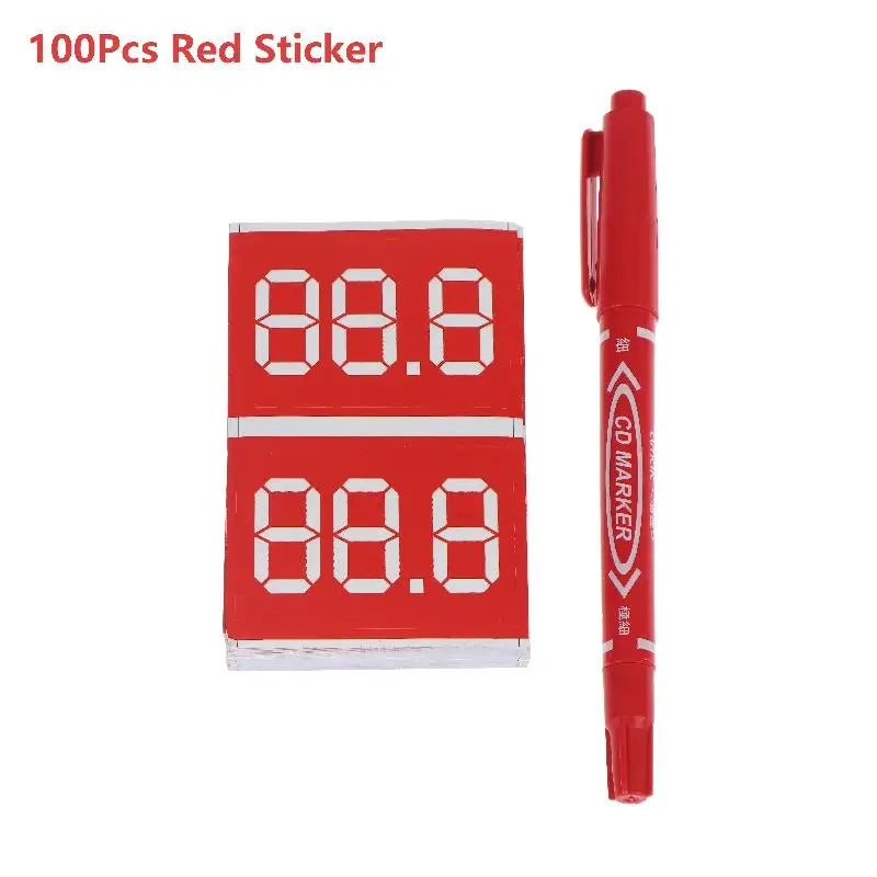 100Pcs Erasable Self-Adhesive Price Tags with Marker Pen Erasable Price Tags Babs 100Pcs Red Sticker