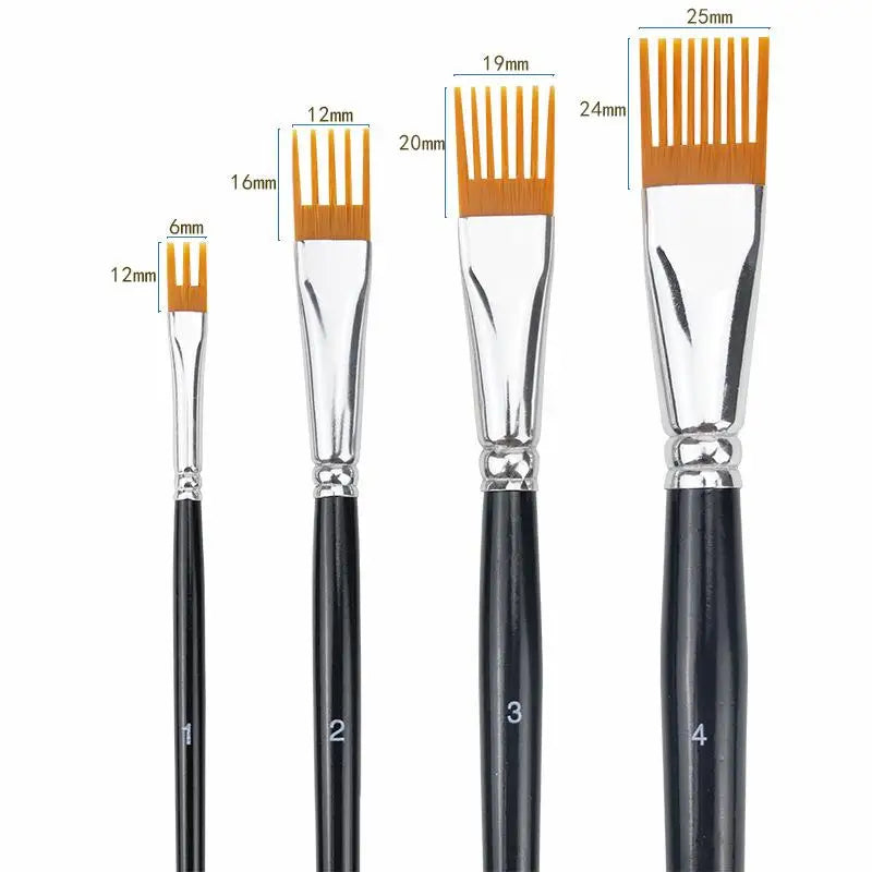 4Pcs Serrated Paintbrush Set – Watercolor, Oil & Acrylic Art Art Paintbrush Set Babs Black