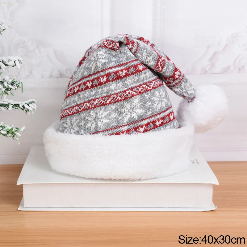 Knitted Christmas Pompom Beanie Hat – Soft Adult Santa Cap Christmas Beanie Hat Babs Thicken Knitted4 as picture