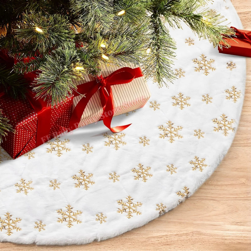 Red Christmas Tree Skirt – Snowflake Santa Reindeer Xmas Decor Christmas Tree Skirt Babs Golden Snowflake 90cm