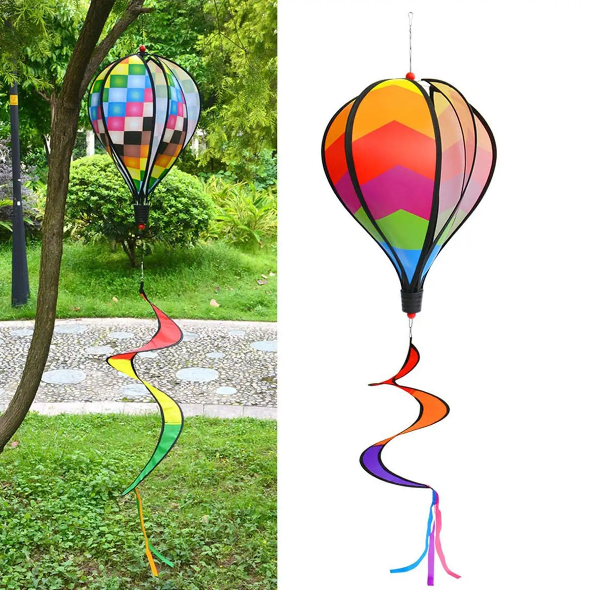 Rainbow Hot Air Balloon Wind Spinner – Outdoor Garden Decor Garden Wind Spinner Babs
