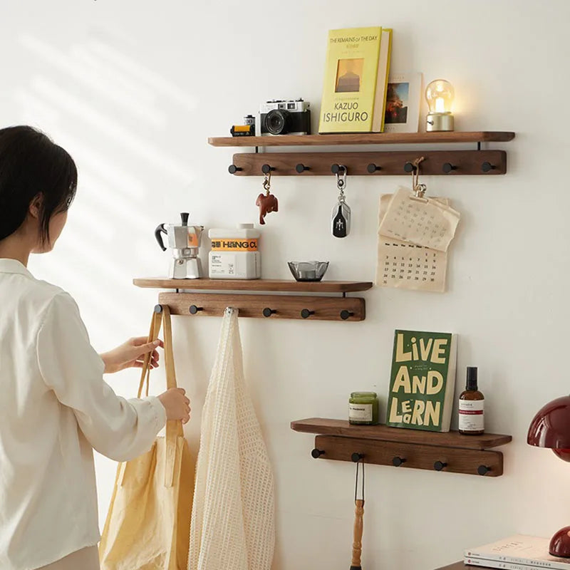 Wall Mounted Solid Wood Coat Rack with Shelf & 4 Hooks Wall Mounted Coat Rack Babs