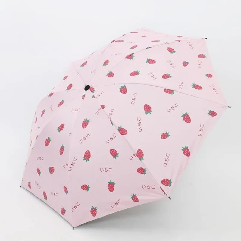 Strawberry Folding Umbrella UPF40+ UV Protection – 3-Fold Compact Folding UV Umbrella Babs metal-fiber composite 8K pink
