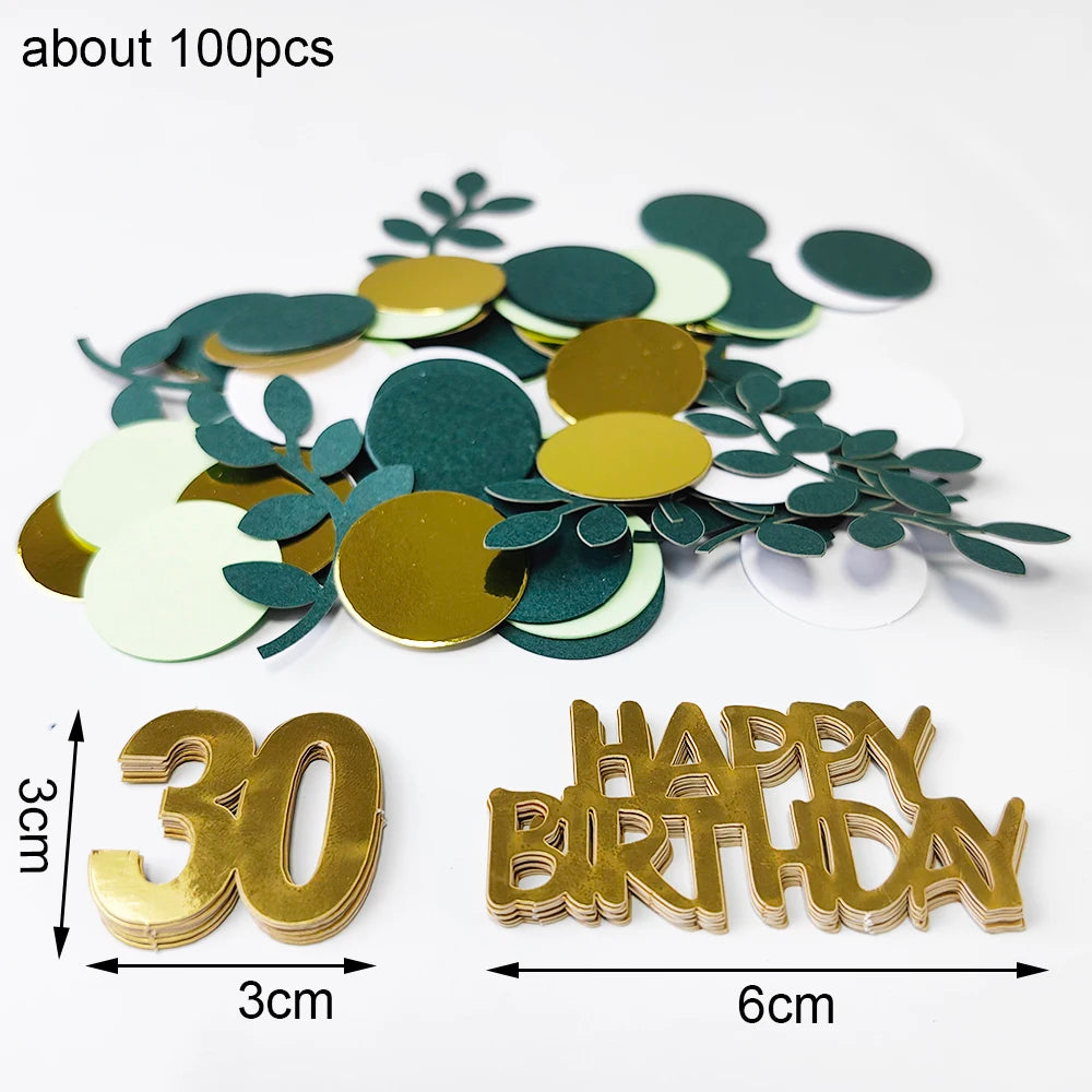 100Pcs Green Gold Birthday Confetti – 30th 40th 50th 60th Party Party Confetti Babs 30th