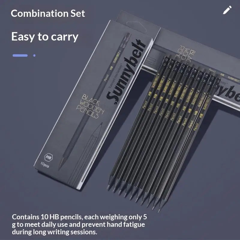 10-Pack HB Black Wooden Pencils – Hexagonal Grip Writing Set Wooden Pencil Set Babs