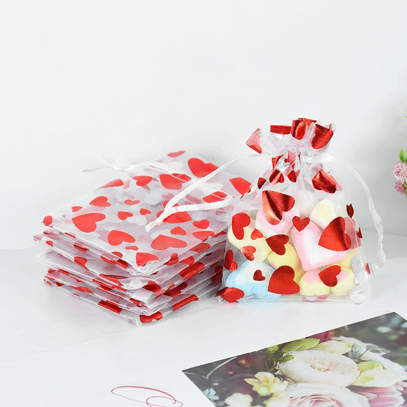 20pcs Red Heart Organza Gift Bags – Wedding & Party Pouches Organza Gift Bags Babs