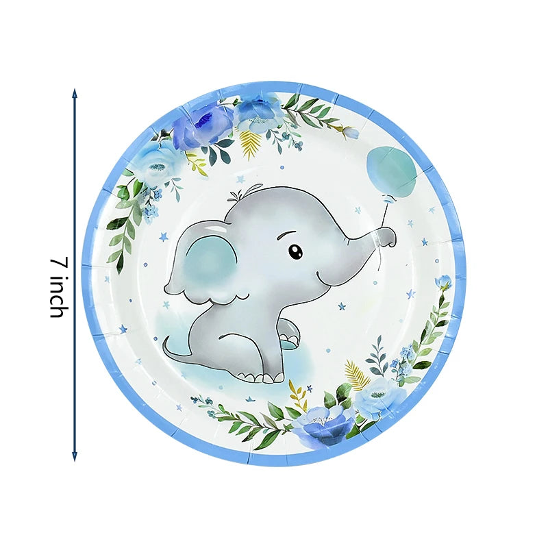 Blue Elephant Disposable Party Tableware – Baby Boy 1st Birthday Party Tableware Set Babs 20pcs 7inch plate