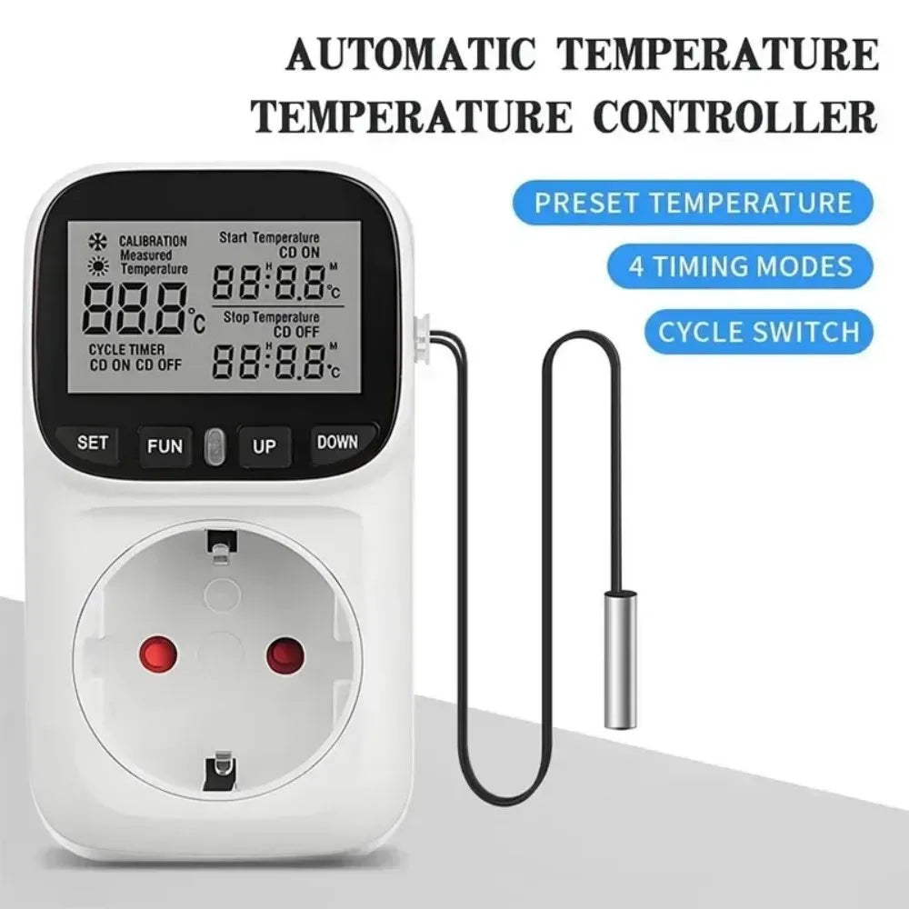 Digital LCD Thermostat Socket 16A EU Plug with Timer & Sensor Thermostat Socket Babs