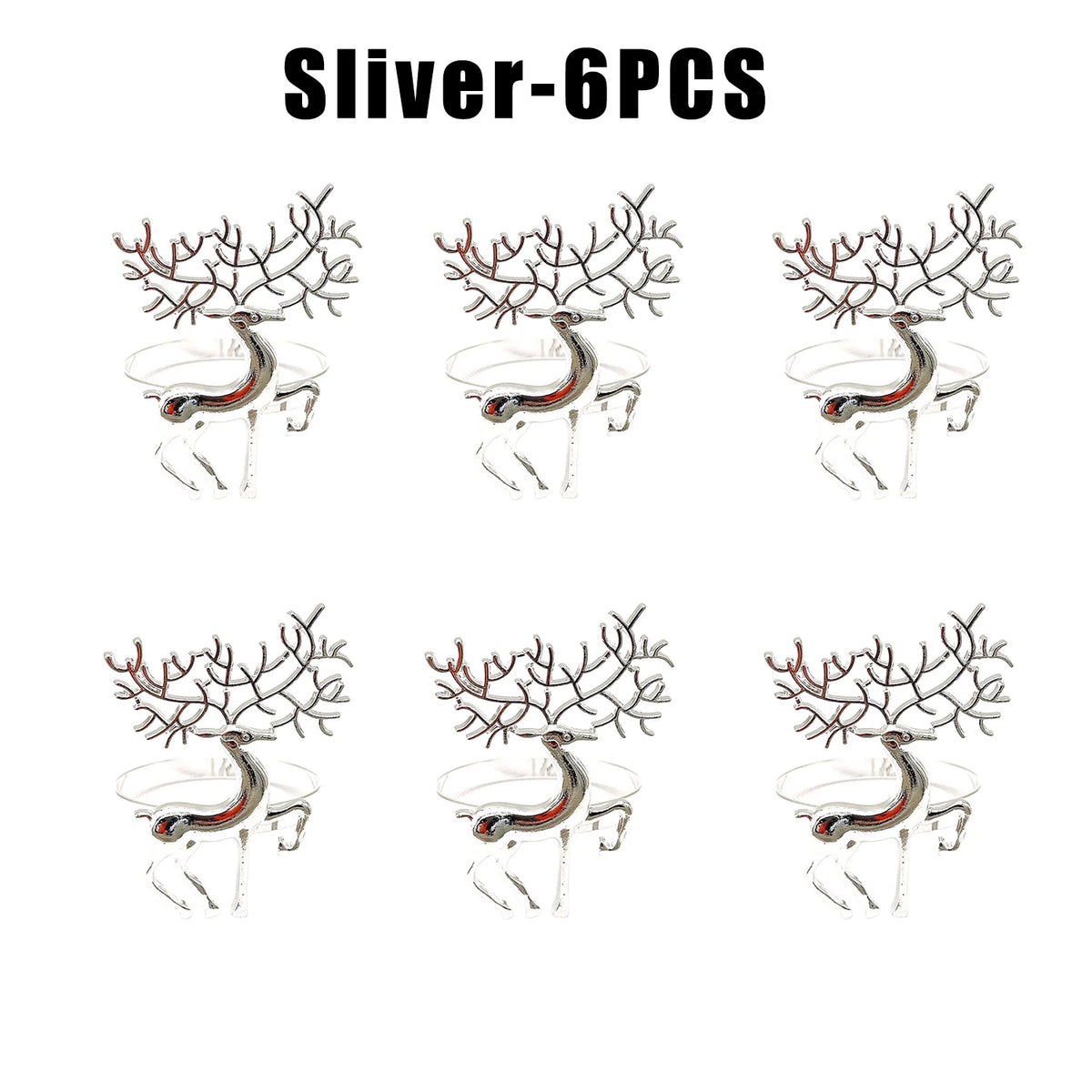 Reindeer Metallic Napkin Rings | Christmas Table Décor Napkin Rings Babs Sliver 6PCS