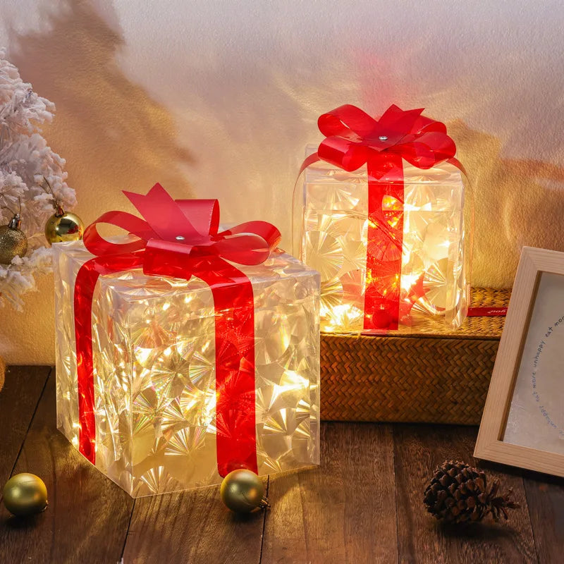 Christmas LED Glowing Gift Box Ornaments – Warm White Bow Décor Christmas LED Ornament Babs