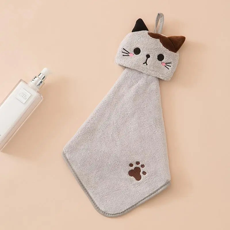 Cute Cat Coral Fleece Hand Towels – Absorbent Dishcloths Kitchen Hand Towel Babs brown