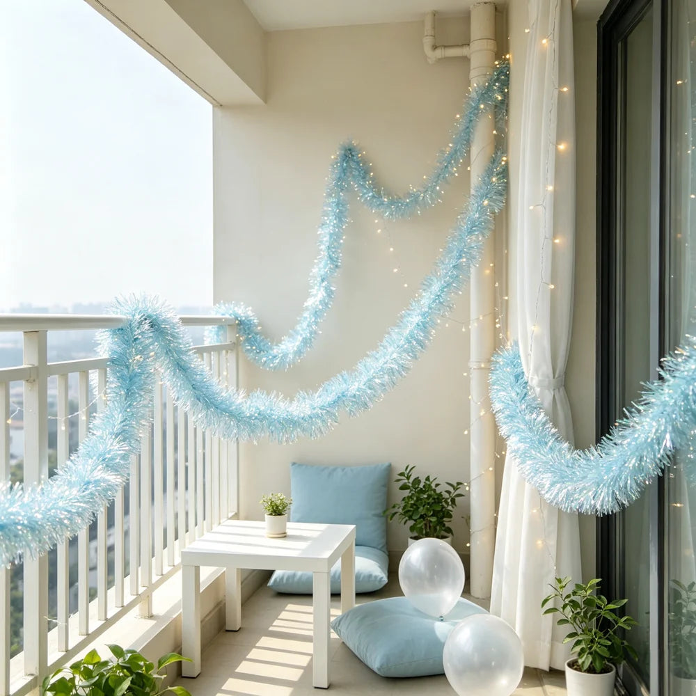 2M Shiny Tinsel Garland – Blue, White & Pink Party Decor Tinsel Party Garland Babs