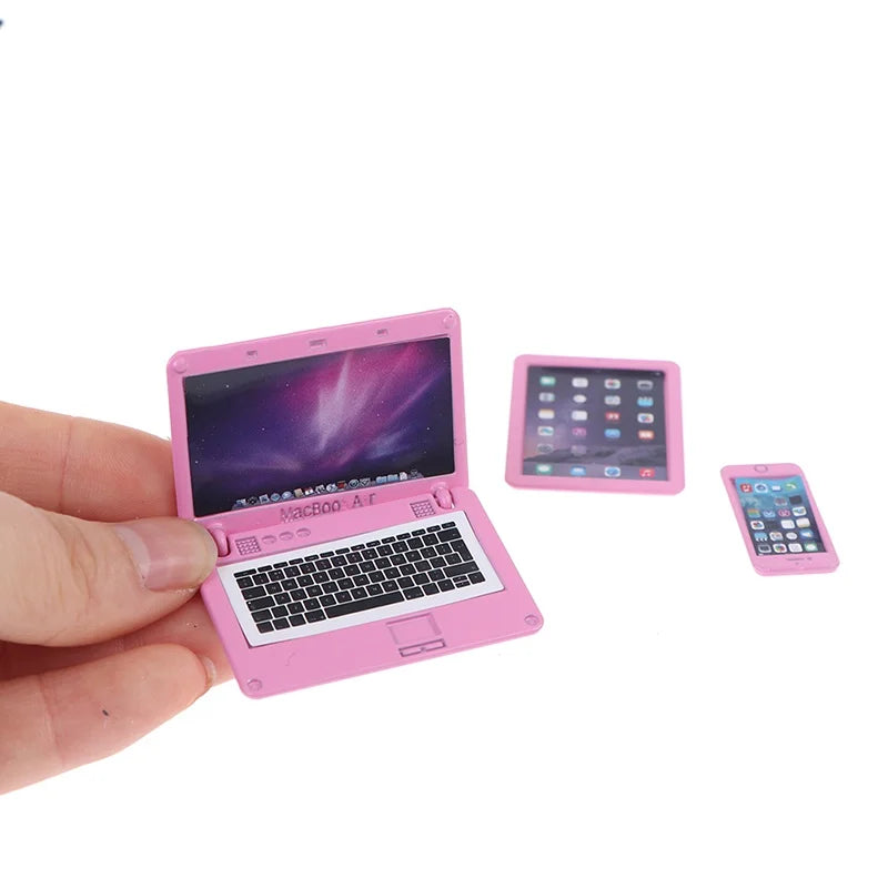 3Pcs Miniature Laptop Tablet Phone Set – 1:12 Dollhouse Decor Dollhouse Miniature Set Babs