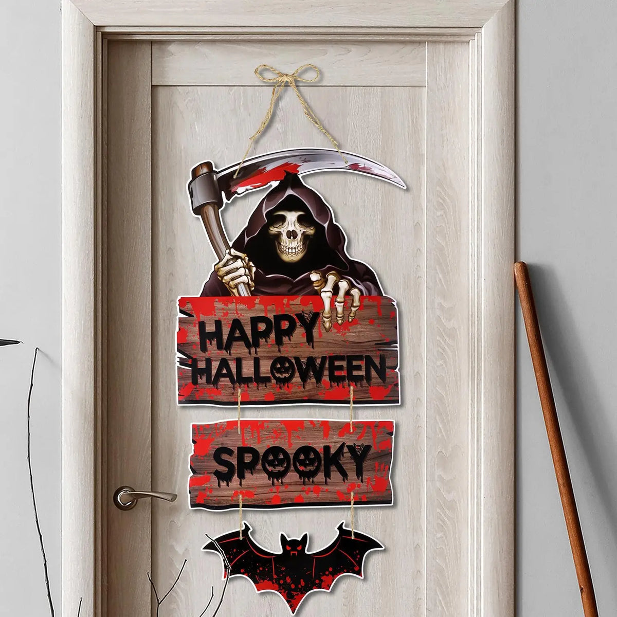 Halloween Pumpkin Door Hanger – Rustic Spooky Wall Plaque Halloween Door Hanger Babs