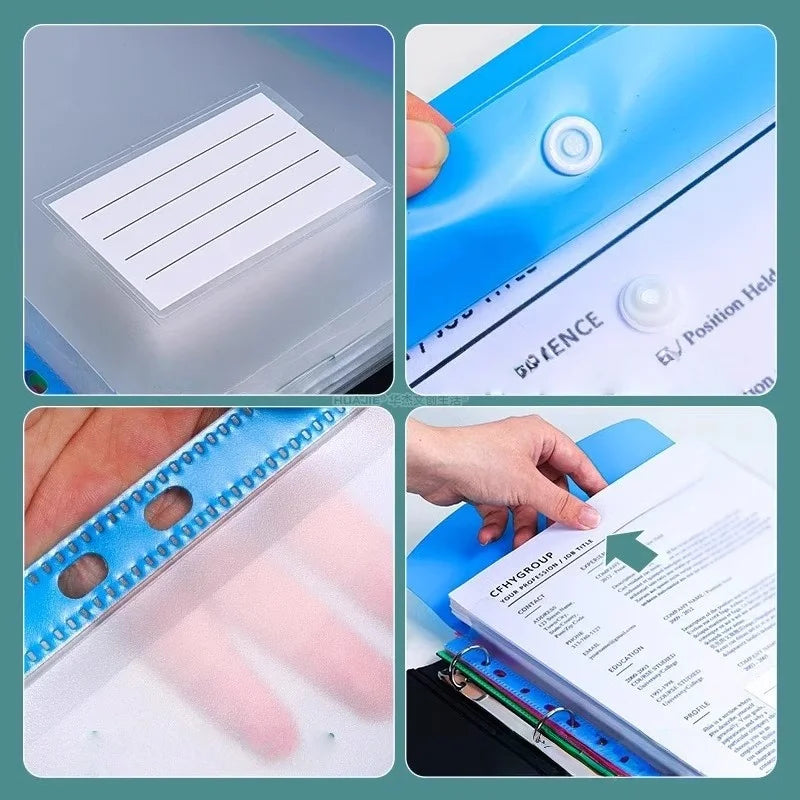 6-Pack A4 Plastic Envelope File Folders – Snap & 11-Hole Binder Plastic File Folders Babs
