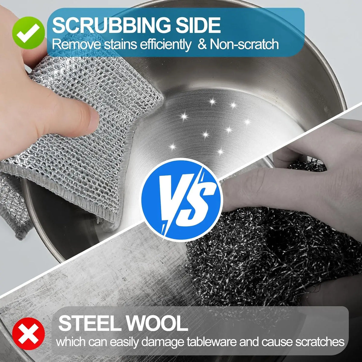 Magic Microfiber Dishcloth – Silver Wire & Built-In Sponge Pad Kitchen Cleaning Cloth Babs