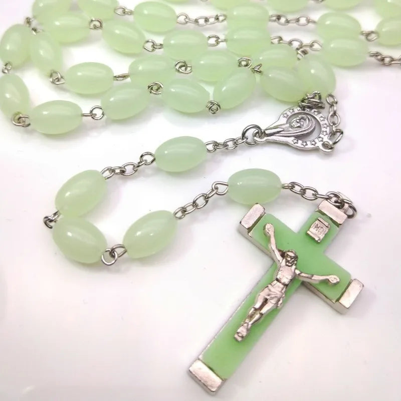 Glow-in-the-Dark Catholic Cross Rosary Beaded Necklace Rosary Necklace Babs